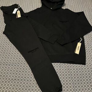 NEW Fear of God Essentials Set Hoodie & Sweatpant Stretch Limo Black Size Large